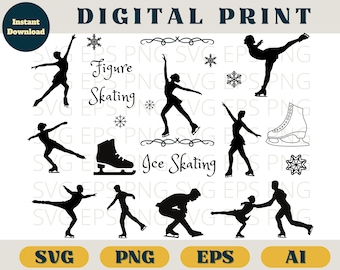 Ice skating bundle, Figure skating svg bundle, Svg Eps Png AI, Ice skating clipart, ice skating SVG download, figure skating png ice skating