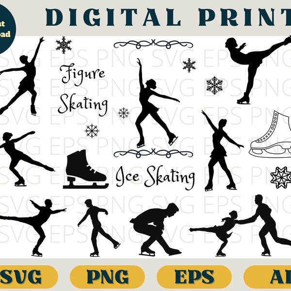 Ice skating bundle, Figure skating svg bundle, Svg Eps Png AI, Ice skating clipart, ice skating SVG download, figure skating png ice skating