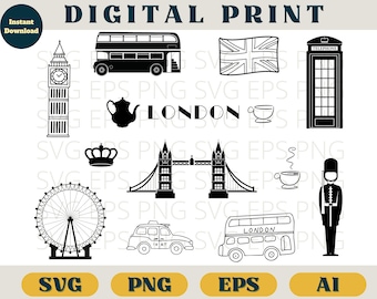 London England bundle, Vintage London bundle, London travel, London clipart, svg png eps ai, London silhouette cricut, classic London svg