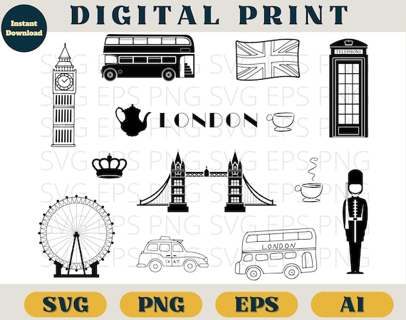 London England bundle, Vintage London bundle, London travel, London clipart, svg png eps ai, London silhouette cricut, classic London svg