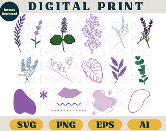 Fascio lilla lavanda, stampa lilla lavanda, Svg Eps Png AI, clipart botanico lilla lavanda PNG SVG download, Cricut romantico fiori viola