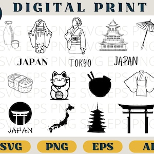 Japan bundle, Tokyo bundle, Japan travel, Japan clipart, svg png eps ai, Japan silhouette cricut, Japan svg, Japanese, Japan vector, Japan