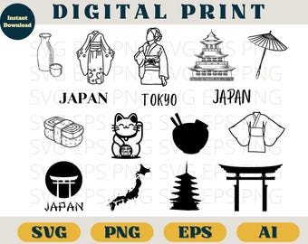 Japan bundle, Tokyo bundle, Japan travel, Japan clipart, svg png eps ai, Japan silhouette cricut, Japan svg, Japanese, Japan vector, Japan