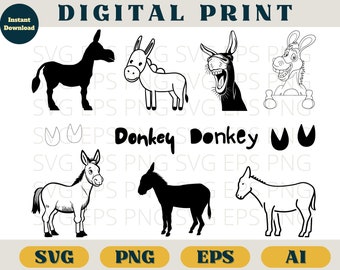 Donkey clipart, Donkey svg, Donkey silhouette, Donkey print, Cute Donkey svg, mini horse clipart, Svg Png Eps Ai, Donkey cricut, Donkey