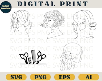 Hairstyle svg, Hairdresser svg, Hair salon svg, Hairstyle clipart, Hairdresser clipart, Svg Png Eps Ai, Woman face lineart, hairstyle cricut