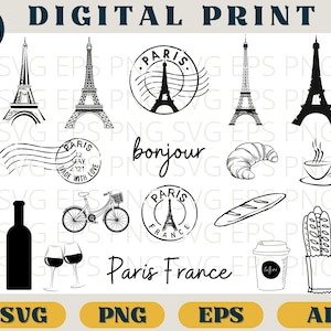 Paris Frankreich Bundle, Vintage Paris Bundle, Paris Liebhaber, Eiffelturm Clipart, svg png eps ai, Vintage Stempel Eiffelturm, Paris svg cricut
