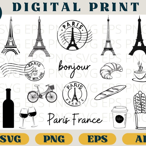 Paris France bundle, Vintage Paris bundle, Paris lover, Eiffel tower clipart, svg png eps ai, vintage stamp eiffel tower, Paris svg cricut