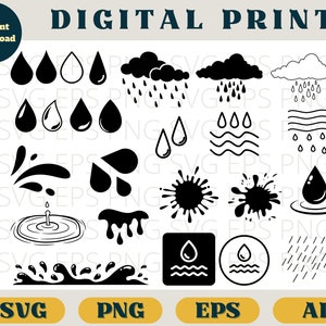 Gocce d'acqua gocce di pioggia bundle di spruzzi d'acqua / gocce d'acqua gocce di pioggia gocce d'acqua circuito waterdroplet stampa / goccia d'acqua Eps Svg Png Ai