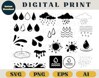 Water drops rain drops water splash bundle | watersplash raindrops waterdrops waterdroplet circuit print | water droplet Eps Svg Png Ai