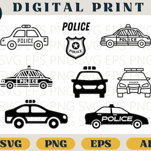 Police car svg, Police car silhouette, Police svg, Police car clipart, Svg Png Eps Ai, Police car bundle, Police car cricut file
