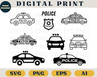 Police car svg, Police car silhouette, Police svg, Police car clipart, Svg Png Eps Ai, Police car bundle, Police car cricut file