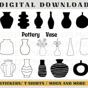 Puede incluir: Una descarga digital de 10 archivos de corte SVG de diferentes jarrones. Los jarrones son de varios estilos, incluyendo un jarr&oacute;n redondo cl&aacute;sico, un jarr&oacute;n alto y delgado, y un jarr&oacute;n de boca ancha. Los archivos SVG se pueden usar para crear calcoman&iacute;as personalizadas, pegatinas y otras manualidades.