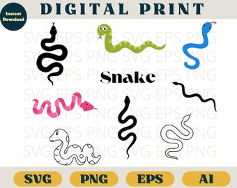 Snake bundle, snake svg, snake clipart, snake cricut, snake png, snake silhouette, snake vector, snake cut file, svg png ai eps, Cute snake