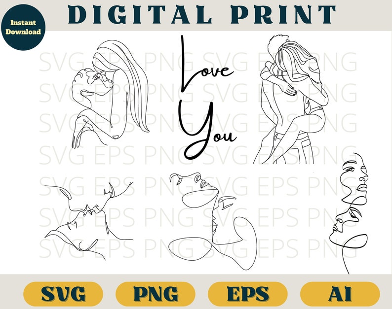 Coppia romantica, abbraccio e bacio, bacio, coppia romantica svg, Coppia clipart, coppia png, coppia svg, Svg Png Eps Ai, Coppia romantica svg cricut immagine 1