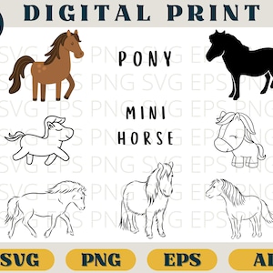 Pony svg, Pony Clipart, Shetlandpony svg, Miniature Horse svg, Mini Horse svg, Pony Cut File, Mini Horse Clipart, Pony Bundle, Pony Cricut