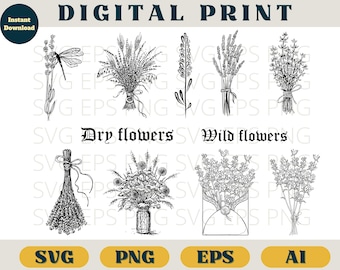 Dried flowers svg, wild flowers svg, dried flowers clipart, floral bundle, Svg Png Eps Ai, dried flowers, flowers svg, dry flowers svg