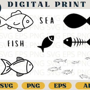 Lot de poissons, poisson svg, clipart poisson, poisson png, svg de pêche, svg de poisson mignon, cricut de poisson, silhouette de poisson, vecteur de poisson, clipart pêche, poisson