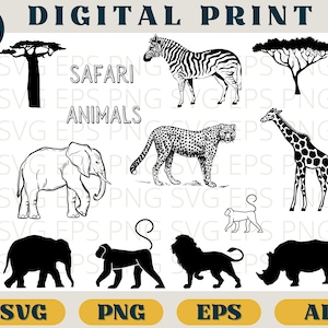 Safari dieren bundel, safari, safari wilde dieren, Svg Eps Png AI, safari scène svg, Afrika dieren, safari dieren svg, safari cricut clipart