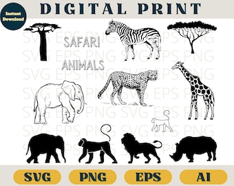 Safari animals bundle, safari, safari wild life, Svg Eps Png AI, safari scene svg, Africa animals, safari animals svg, safari cricut clipart