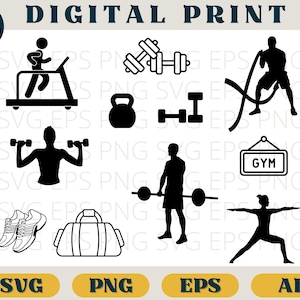 Gym bundle, Gym svg bundle, Svg Eps Png AI, Gym clipart, Gym SVG download, Fitness svg, Fitness png, Fitness clipart, Gym cricut, gym vector