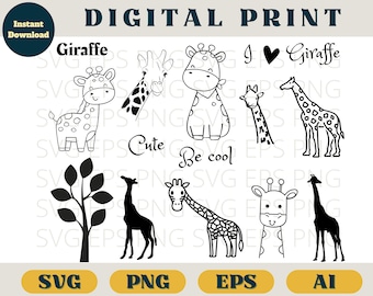 Giraffe bundle, Giraffe svg, Giraffe clipart, Giraffe png, Giraffe cricut, Giraffe cut file, Giraffe silhouette, Giraffe stickers