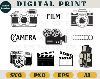 Film camera bundle | Vintage camera print | Svg Eps Png AI | film camera clipart png | filmstrip SVG download | retro camera cricut