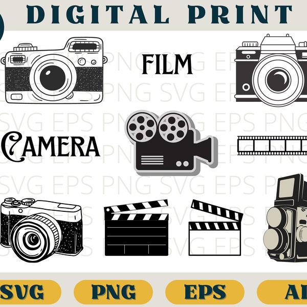 Film camera bundle | Vintage camera print | Svg Eps Png AI | film camera clipart png | filmstrip SVG download | retro camera cricut