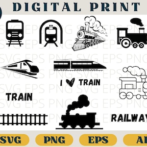 Tren svg, tren png, tren clipart, tranvía svg, metro svg, vector de tren, tren cricut, svg png ai eps, ferrocarril svg, paquete de tren, tren