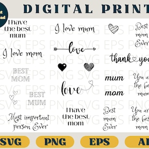Pacote de amor, mãe, amor, mãe | Melhor mãe, melhor mãe | Svg Eps Png AI | Clipart de mãe e mãe | Download de impressão digital SVG | Adesivos Cricut de mãe e mãe