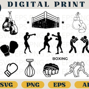 Svg de boxeo, silueta de boxeo, Svg Eps Png AI, clip art de boxeo, archivo de corte de boxeo, paquete de boxeo, clipart de boxeo, vector de boxeo, guante de boxeo