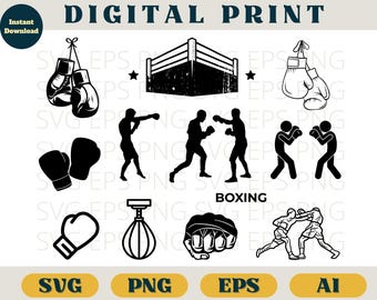 Svg de boxe, silhouette de boxe, Svg Eps Png AI, clipart de boxe, boxe coupe fichier, lot de boxe, clipart de boxe, vecteur de boxe, gant de boxe
