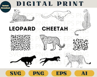 Cheetah clipart, Cheetah svg, Cheetah silhouette, Cheetah print, Leopard svg, Leopard clipart, Svg Png Eps Ai, Cheetah cricut, Leopard print