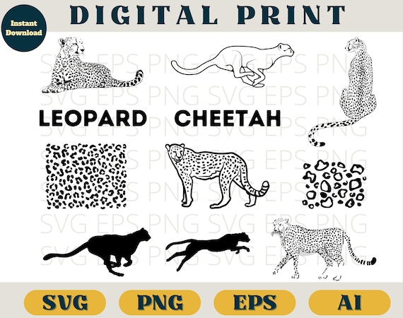 Cheetah clipart, Cheetah svg, Cheetah silhouette, Cheetah print, Leopard svg, Leopard clipart, Svg Png Eps Ai, Cheetah cricut, Leopard print