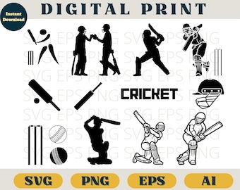Cricket svg, Cricket sillhouette, Svg Eps Png AI, Cricket clip art, Cricket cut file, Cricket bundle, Cricket clipart, Cricket vector