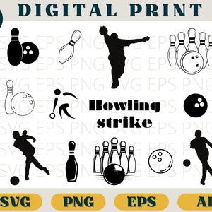 Bowling svg, Bowling Clipart, Bowling Silhouette, Bowling Kugel, Bowling Pin, SVG Png Eps Ai, Bowling Spieler, Bowling Cricut, Bowling Bundle