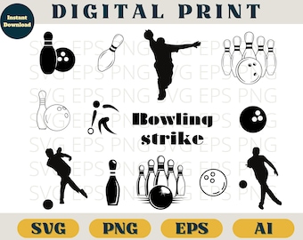 Bowling svg, Bowling clipart, Bowling silhouette, Bowling ball, bowling pin, Svg Png Eps Ai, bowling player, bowling cricut, bowling bundle