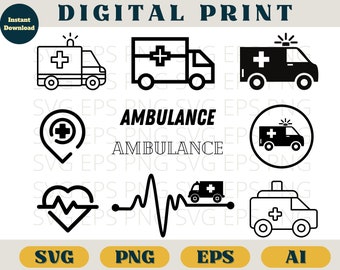 Ambulance svg, Ambulance clipart Ambulance bundle, Svg Png Eps Ai, Ambulance cricut, Ambulance vector, Ambulance silhouette, Ambulance png