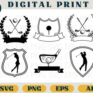 Svg de golf, png de golf, lot de golf, cricut or, emblème de golf, silhouette de golf, joueur de golf, balle de golf, club de golf, gagnant de golf, clipart de golf
