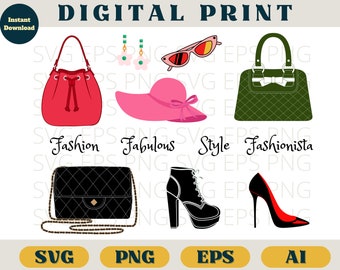 Fashion designer bundle, Luxury design accessories, high fashion, Designer brand, Fashion accessories bundle, svg png eps ai, Luxury bags