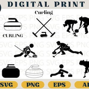 Curling svg, clipart de curling, png de curling, cricut de curling, silhueta de curling, pacote de curling, vetor de curling, arquivo de corte de curling