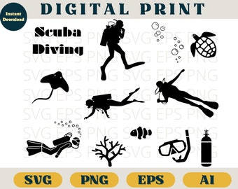 Tauchpaket | Taucher Druck | SVG Eps Png AI | Tauchen Clipart | Tauchen SVG download | Taucher svg | Tauchen Cricut