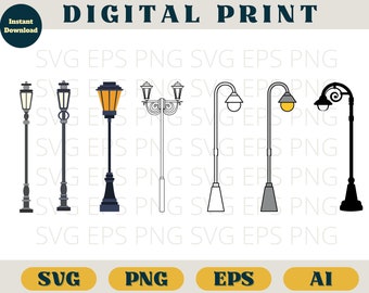Straßenlaternen Bundle, Vintage Straßenlaterne Bundle, Straßenlaternen, Straßenlaternen Clip Art, svg png eps ai, Straßenlaternen svg Cricut, Silhouetten