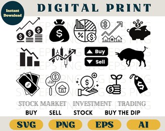 Investor bundle, Investment svg, Svg Png Eps AI, Stock market invest clipart png, Trading SVG download, Money invest stock trading svg