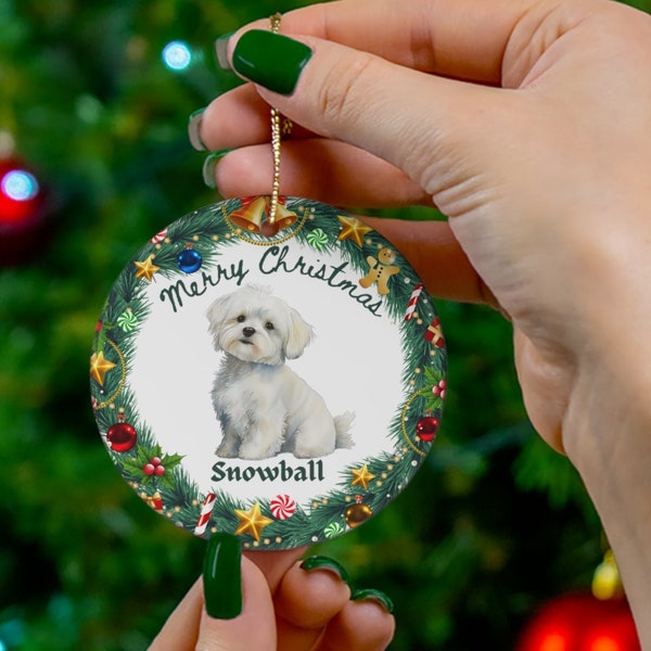 Aangepaste Maltese ornament, gepersonaliseerde hond naam kerstornament, cadeau redding adoptie hond moeder, Maltese Memorial Angel huisdier aandenken geschenken
