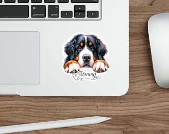 Sticker Bernese Mountain Dog Personalized Name, Vinyl Dog Decal, Bernese Mountain Dog Mom Gifts, Custom Dog Sticker for Car, Laptop, Friend