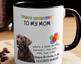 Choklad Labrador födelsedagsmugg, brun Labrador kaffekopp, rolig födelsedagspresent till husdjursägare, pälsmamma föräldrar, hundälskare födelsedagspresenter