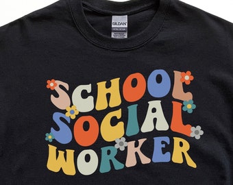 School Social Worker Shirt, Social Worker Tshirt, Retro Groovy Trendy Teacher Tee, Back To School, Social Worker Gift, Teacher Appreciation