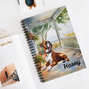 Boxer Dog Personalized Dog Name Spiral Bound Notebook, Custom Line Journal Diary, Meditation Book, Gifts for Boxer Dog Mom, Friend, Aunt
