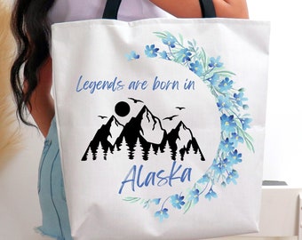 Alaska Tote Bag, Alaska Travel Bag, Reusable Market Bag, Alaska Vacation Bag, Teacher Gift Tote Bag, Tote Bag Gift for her, Travel Tote Bag