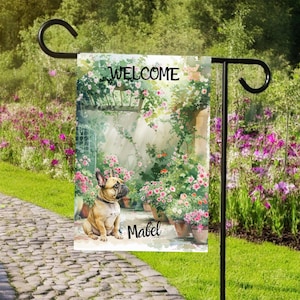 French Bulldog Personalized Garden Flag, Custom Dog Name Yard Flag Gift, Dog Lover Mom Gifts, Spring Summer Welcome French Bulldog Banner